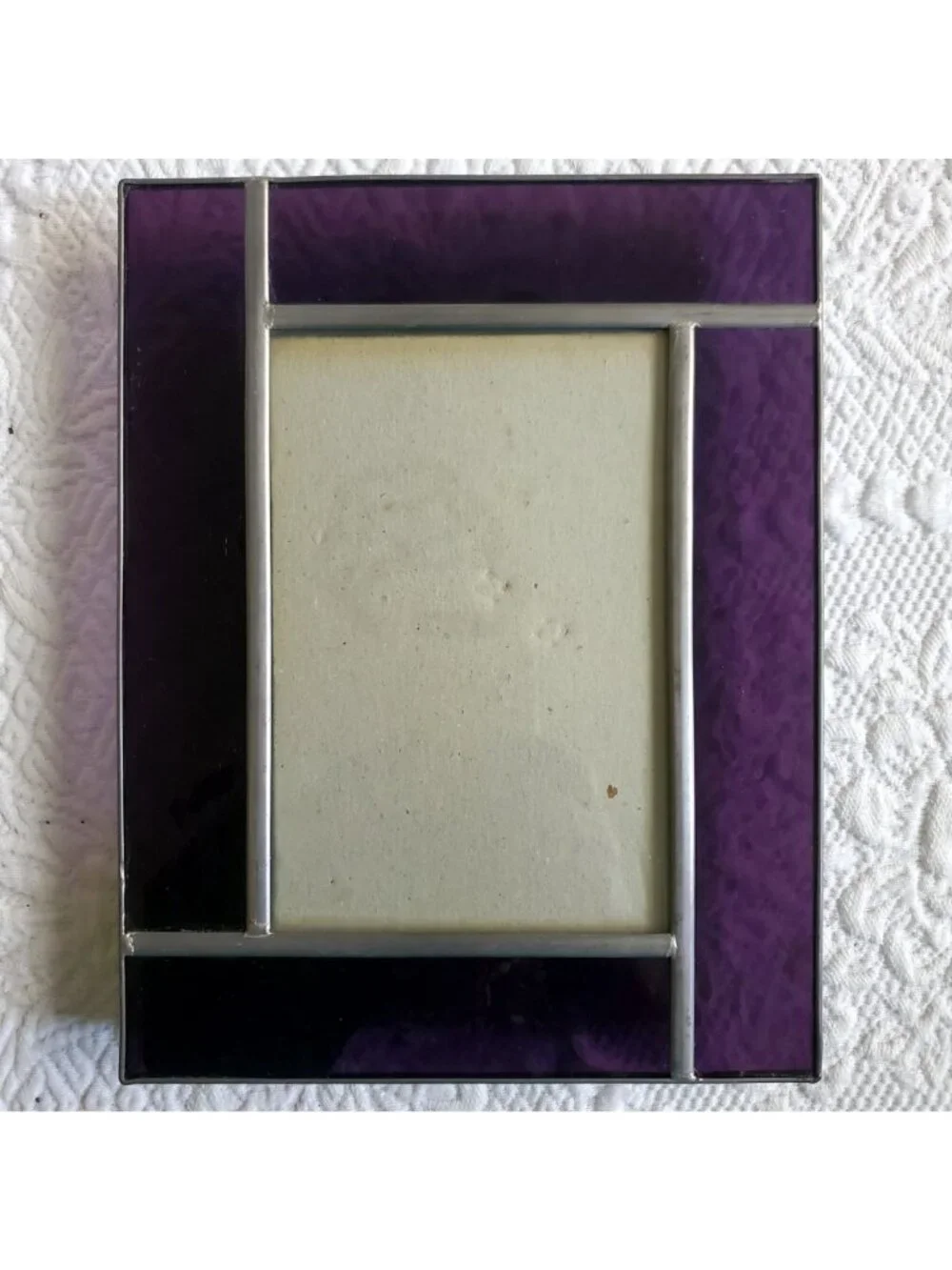 Vtg Carr Photo Art Frame Purple Stained Glass Leaded Easel 7x9 Cathedral Gothic